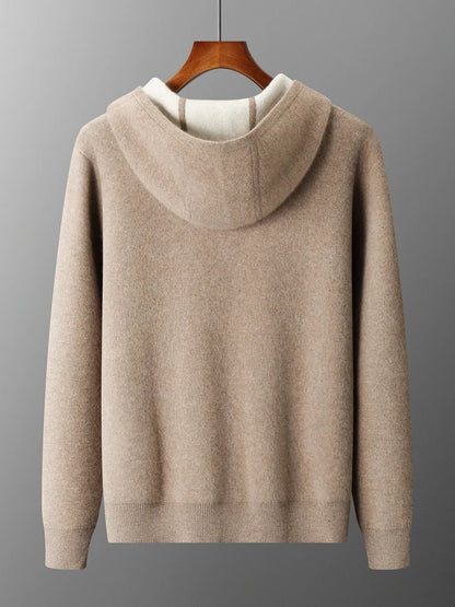 Luxury Men's 100% Cashmere Hooded Sweater Cardigan Casual Cashmere Pants Thick Warm Knitwear Autumn Winter Jacket Hoodie Tops