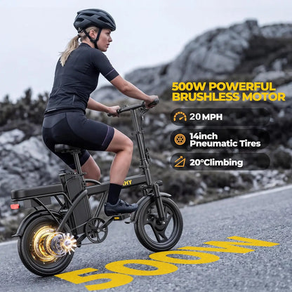 Electric Bike for Adults, 500W Motor, 20 MPH Max Speed Folding Ebike, 14" Electric Bicycles, Max 20/30 Miles Range