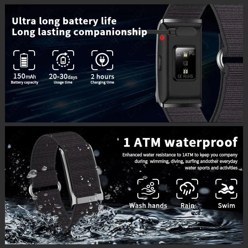 LAXASFIT Smart Band No Screen Fitness Tracker Heart Rate Blood Oxygen Monitor IP68 Waterproof Ultra-Thin Long Battery