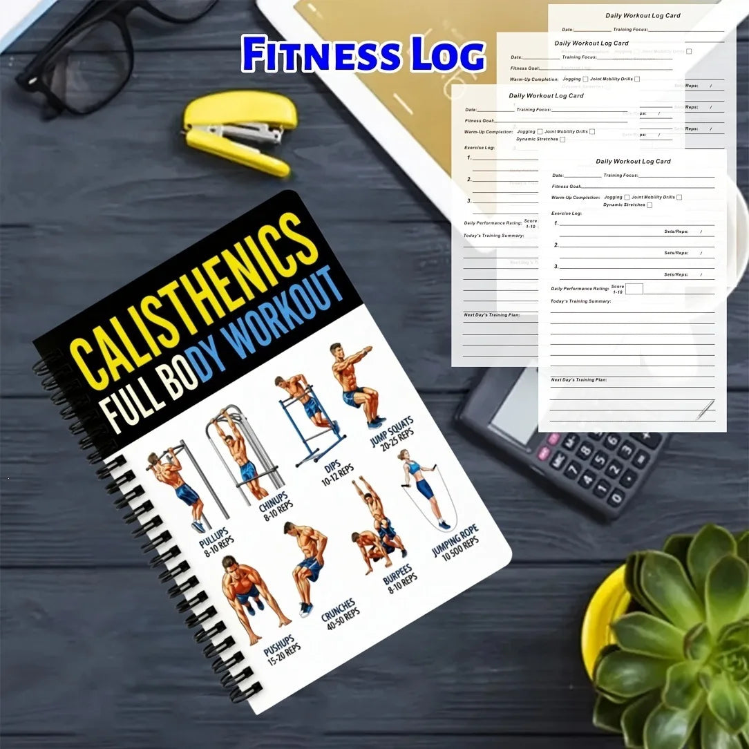 Calisthenics Bodyweight Training Guide Book Full Body Workout Exercise Learning Daily Log Card for Beginners Health Fitness