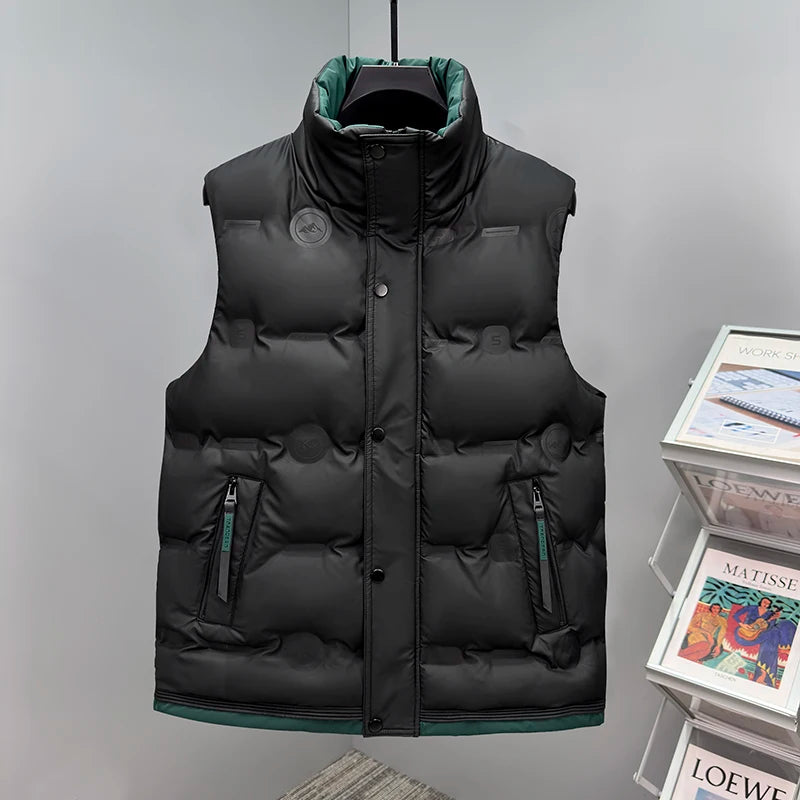 Autumn and Winter Men's Down Cotton Vest Men Windproof Warm Vest Jackets New Trend Fashion Zipper Hooded Solid Color Vest Coat