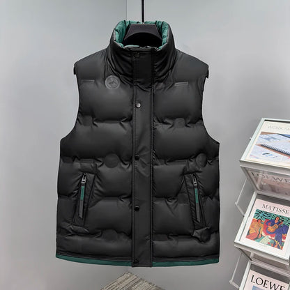 Autumn and Winter Men's Down Cotton Vest Men Windproof Warm Vest Jackets New Trend Fashion Zipper Hooded Solid Color Vest Coat