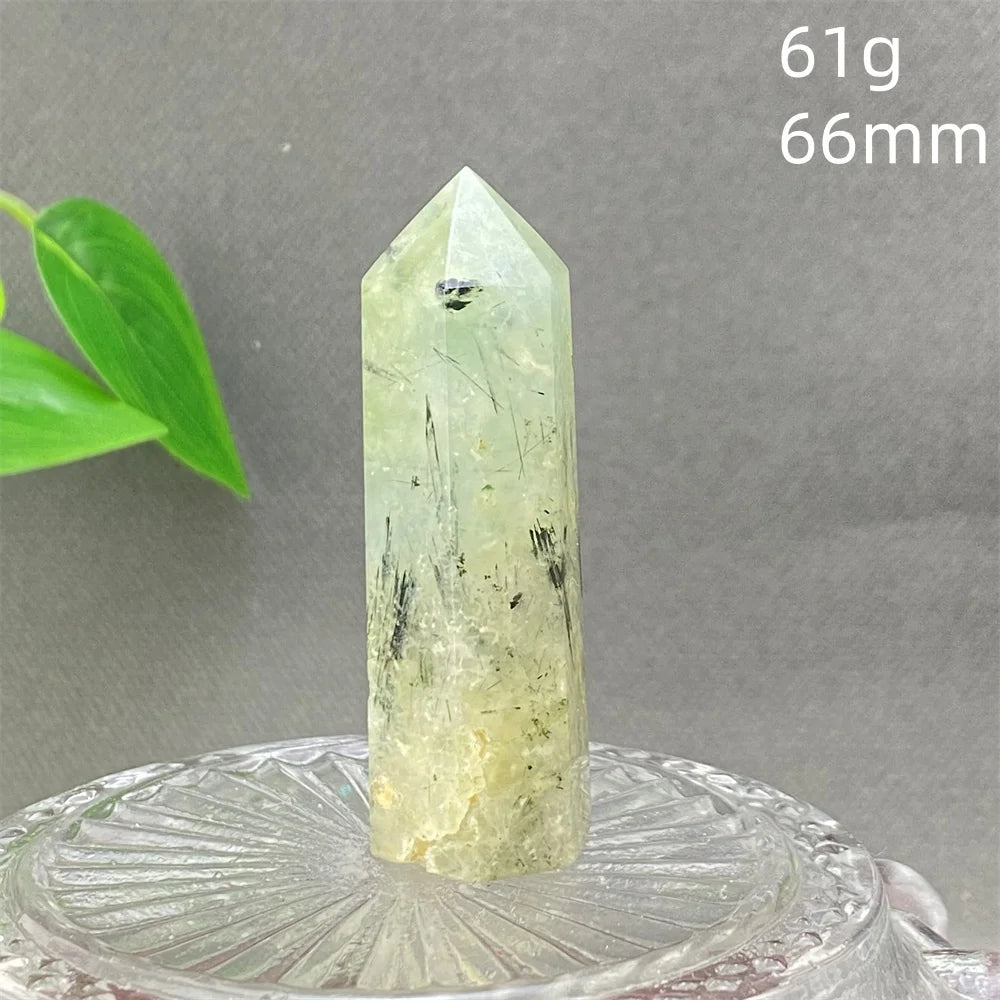 1PC Natural Green Grape Black Hair Crystal Tower Crystal Obelisk for Meditation Chakra Home Decor Magic Gemstone
