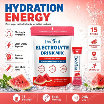 Electrolyte Drink Mix Zero Sugar Hydration Energy Support with Electrolytes Amino Acids Watermelon Flavor 15 Sticks