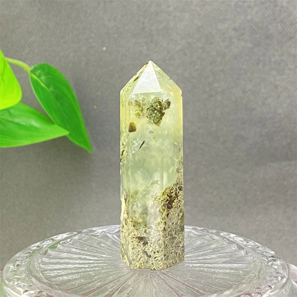 1PC Natural Green Grape Black Hair Crystal Tower Crystal Obelisk for Meditation Chakra Home Decor Magic Gemstone