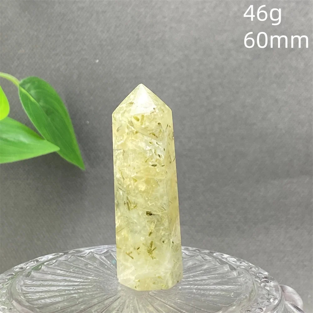 1PC Natural Green Grape Black Hair Crystal Tower Crystal Obelisk for Meditation Chakra Home Decor Magic Gemstone