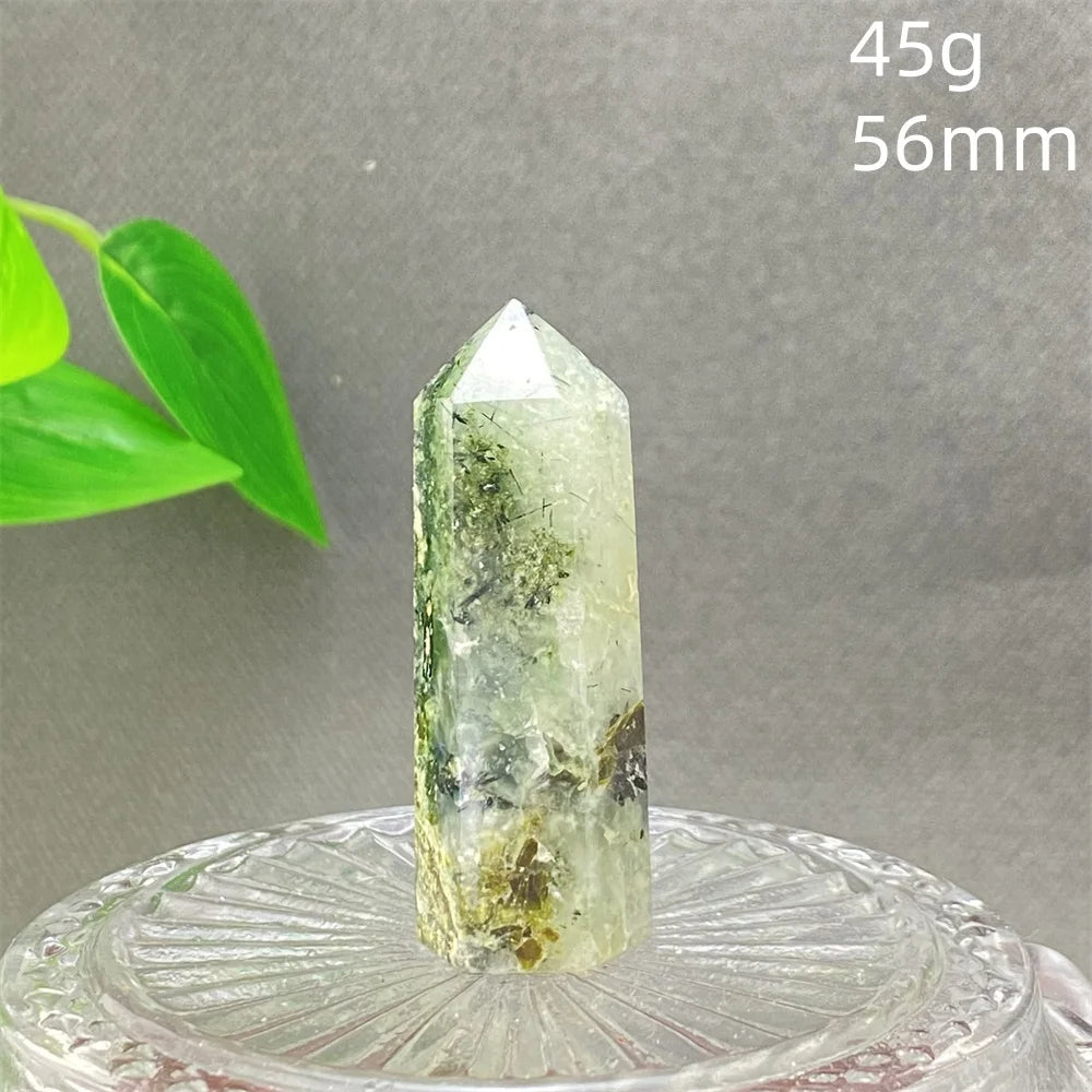 1PC Natural Green Grape Black Hair Crystal Tower Crystal Obelisk for Meditation Chakra Home Decor Magic Gemstone