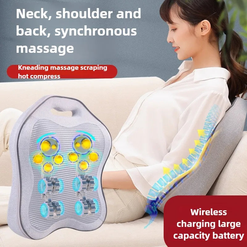 Back Massage Electric Heated Kneading Home Neck and Waist Open Back Lumbar Portable Full Body Massage Cushion With Hand Control