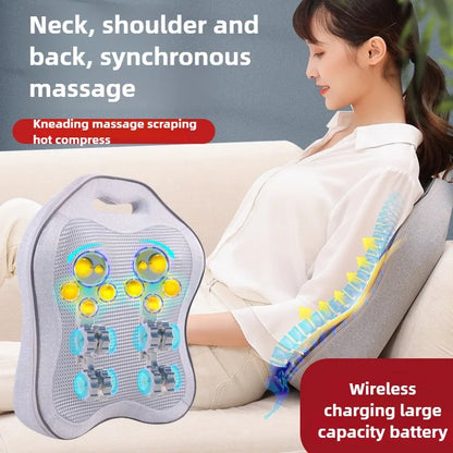 Back Massage Electric Heated Kneading Home Neck and Waist Open Back Lumbar Portable Full Body Massage Cushion With Hand Control