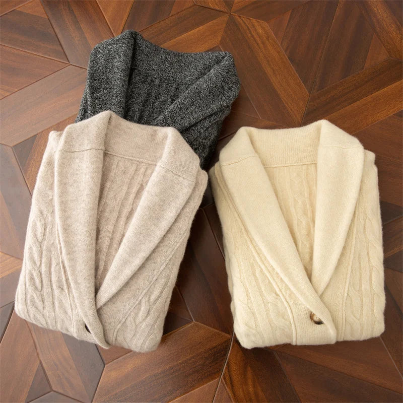 Autumn and Winter Wool Sweater Men's Buttoned Crochet Thick Cashmere Coat Loose and Warm Knitted Sweater