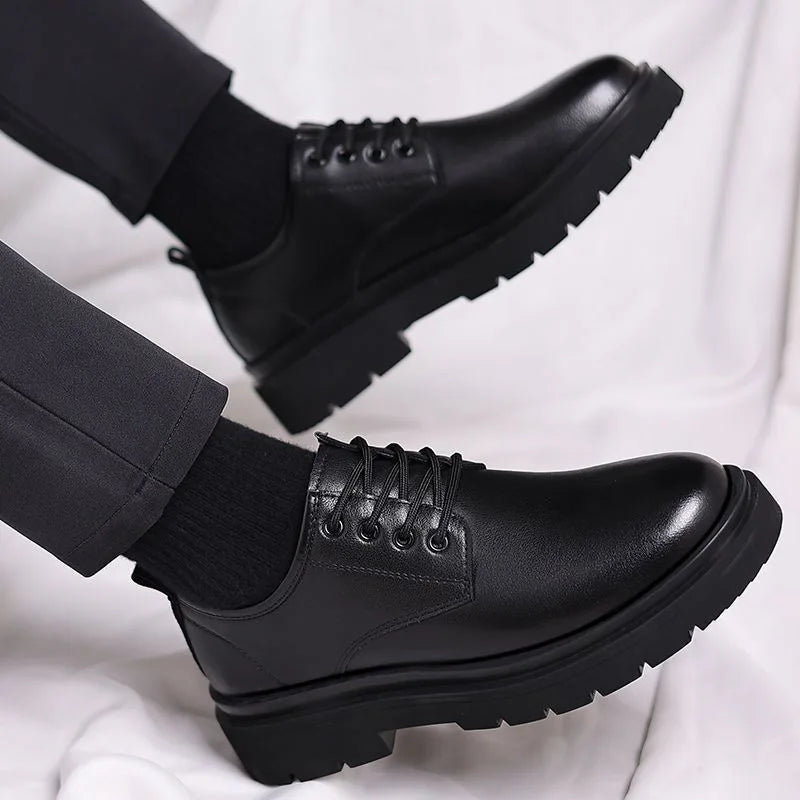 Men's Business Casual Breathable Shoes Spring 2026 New Style Leisure Leather Shoes Increased Height Inner Design British Style