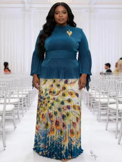 African Miyake Folds 2026 New Printing Set Loose Fashion Loose Women's Clothing Pleated Skirt Two-piece Set