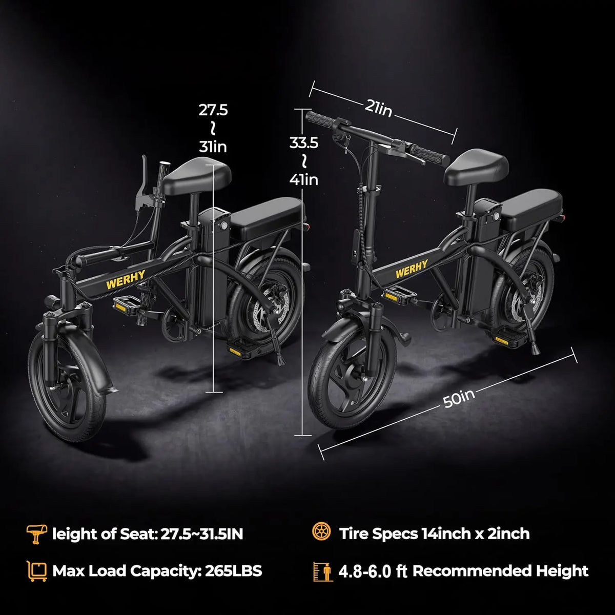 Electric Bike for Adults, 500W Motor, 20 MPH Max Speed Folding Ebike, 14" Electric Bicycles, Max 20/30 Miles Range