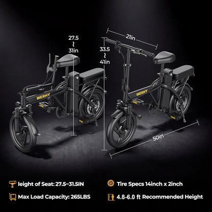 Electric Bike for Adults, 500W Motor, 20 MPH Max Speed Folding Ebike, 14" Electric Bicycles, Max 20/30 Miles Range