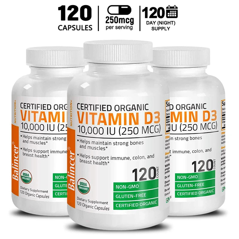 Vitamin D3 - Promotes Healthy Muscle Function and Immune Support, Strong Bones and Nervous System Health, 120 Capsules