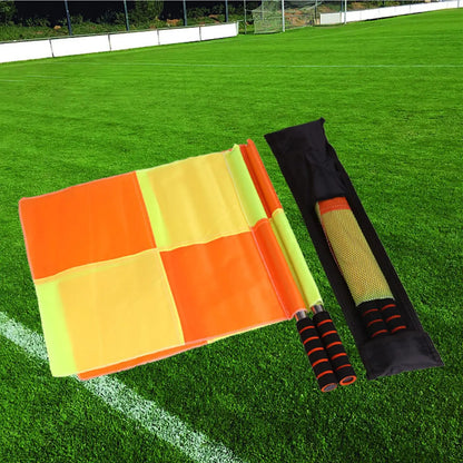 Football Referee Flag 2 Pieces Linesman Volleyball Flags Orange And Yellow Ergonomic Handle Soccer Coaching Equipment