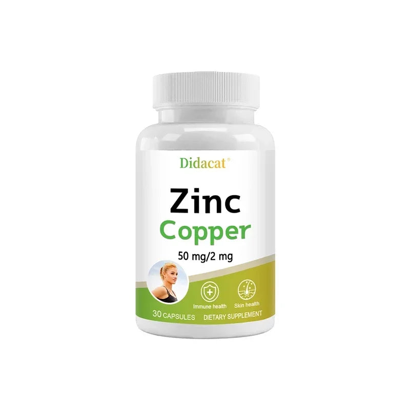 Zinc and Copper Dietary Supplement, 120 Capsules, Mineral and Antioxidant Supplement, Immunity and Mood, Supports Skin Health