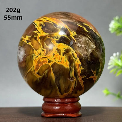 Energy Tiger Skin Smelting Stone Crystal Ball Aura Meditation Witchcraft Prayer Wealth Home Decoration Holiday Gift + Base