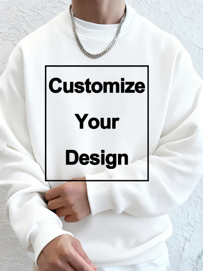 Winter Custom Mens Sweatshirts Crewneck Hoodies DIY Logo/Graphic Tops Street Fleece Warm Loose Pullovers Casual Men's Clothes