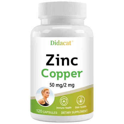 Zinc and Copper Dietary Supplement, 120 Capsules, Mineral and Antioxidant Supplement, Immunity and Mood, Supports Skin Health