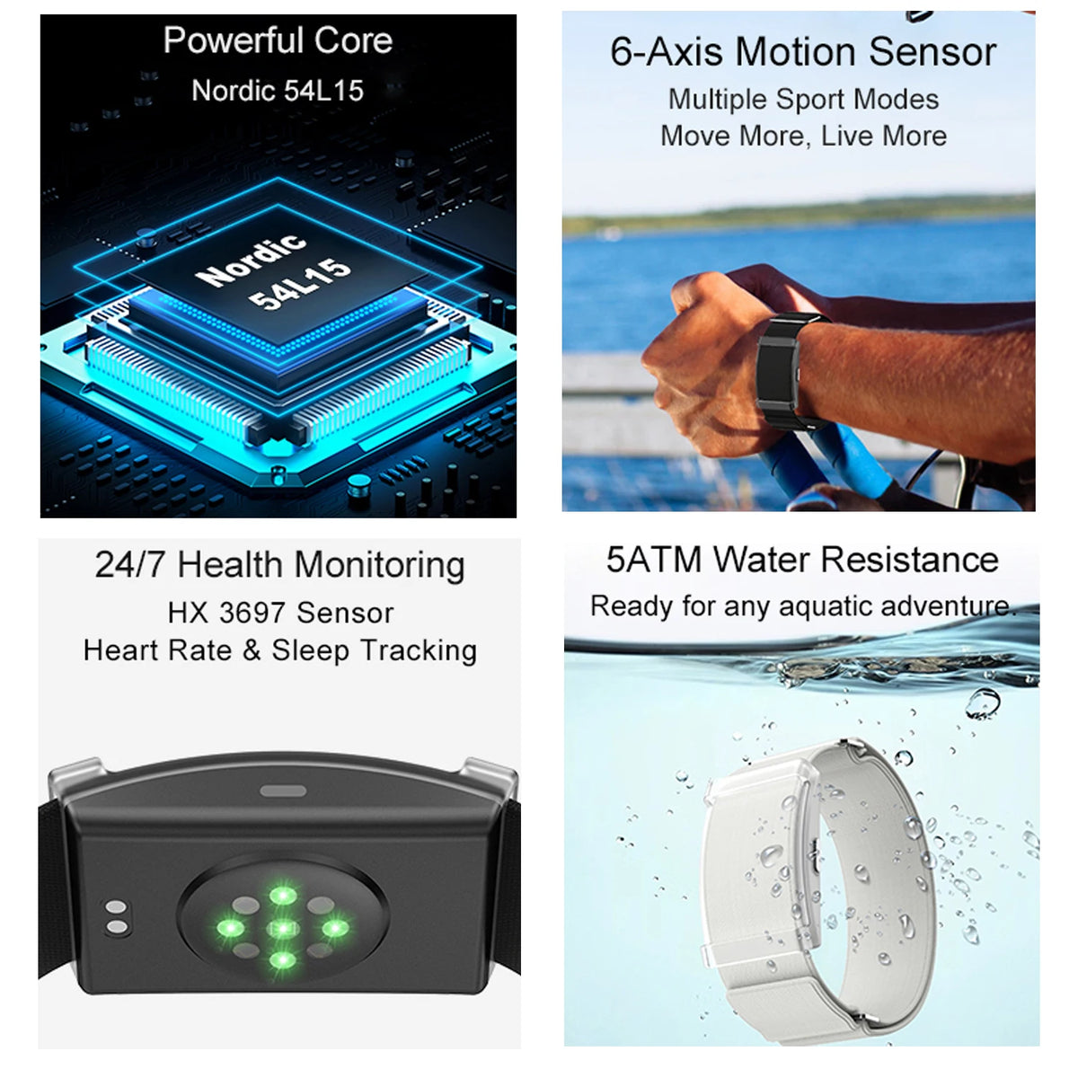 No Screen Smart Bracelt Men Women Sports Outdoors Fitness Heart Rate Blood Oxygen Sleep Monitor 5ATM Waterproof For Andrio IOS