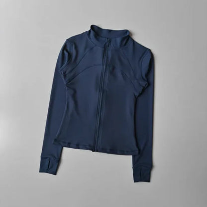 Women's Windproof Workout Jacket Stand Collar Long Sleeve Running Top for Fall Winter Training