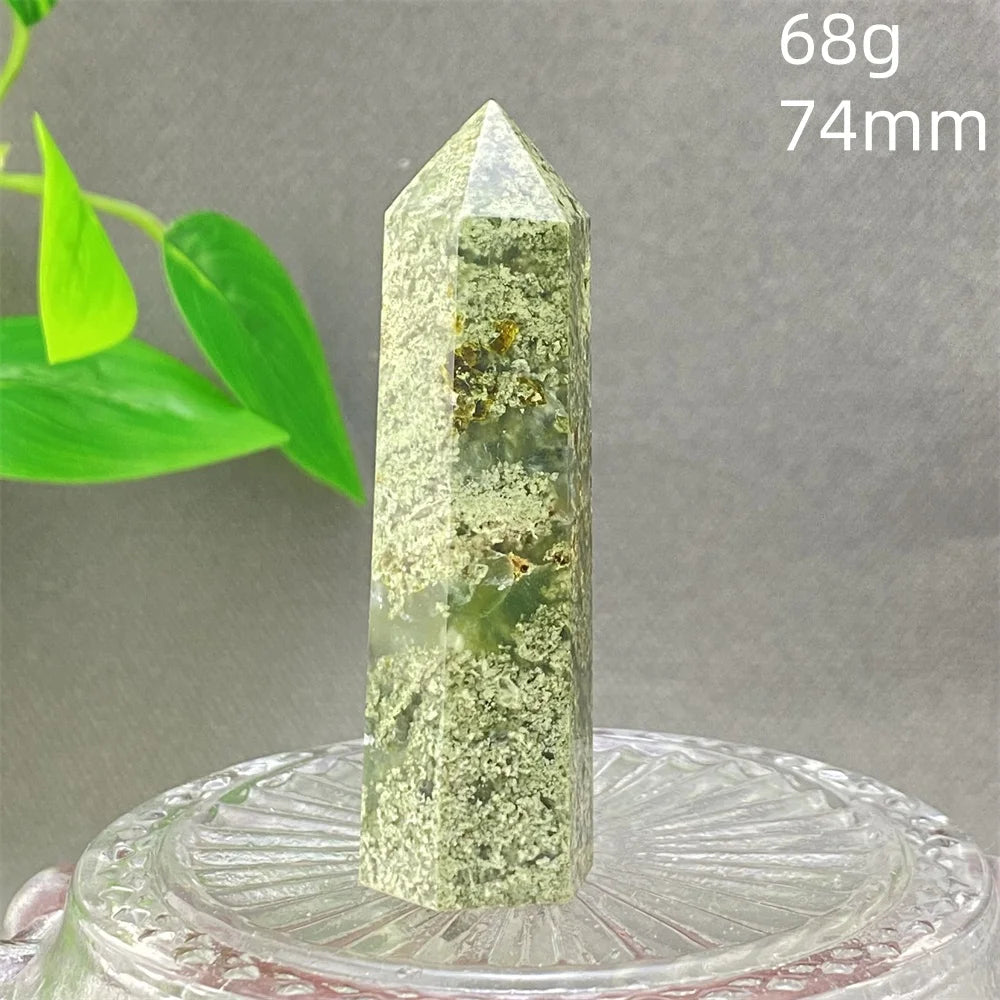 1PC Natural Green Grape Black Hair Crystal Tower Crystal Obelisk for Meditation Chakra Home Decor Magic Gemstone