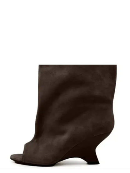 2026Women's Fish Mouth Thick High Heels Knee Length Cool Boots Slant Heel Fashion Show Large Size Spring/Summer Women's Boots
