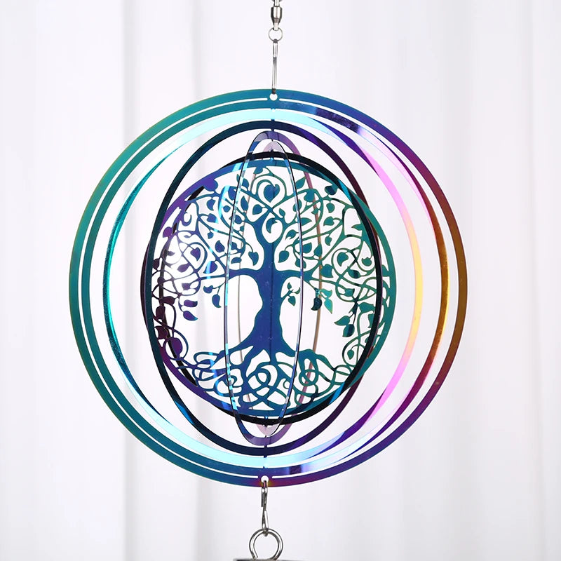 3D Rotating Wind Spinner Tree Of Life Balcony Garden Decoration Outdoor Hanging Wind Chimes Pendant Stained Glass Sun Catcher