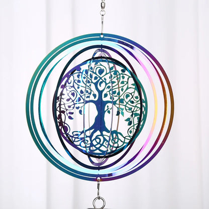 3D Rotating Wind Spinner Tree Of Life Balcony Garden Decoration Outdoor Hanging Wind Chimes Pendant Stained Glass Sun Catcher