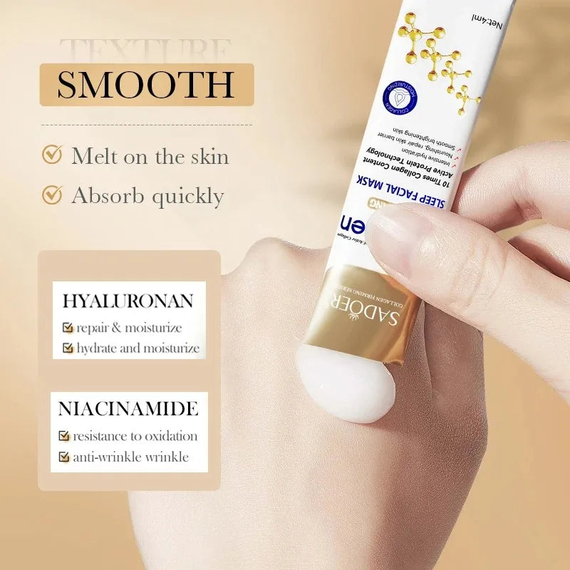 Collagen Anti-Wrinkle Hydrating and Moisturizing Sleep Mask, Collagen Anti-Wrinkle Ampoule Serum, Collagen Multi-Effect Cleansing Soap, Collagen Anti-Chapping Lip Balm, Collagen Skin Moisturizing Cream.