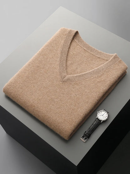 Autumn Winter Men's Wool Vests V-neck Sleeveless Pullover Sweater 100% Merino Wool Knitted Basic Smart Casual Cashmere Waistcoat