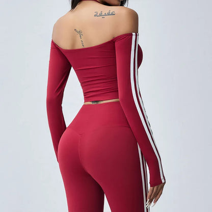 Yoga Tops for Women Long Sleeve Workout Shirts Gym T-shirts Off Shoulder Jogging Tights Activewear