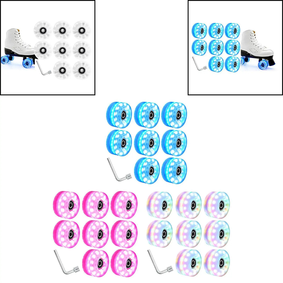 8 Pieces Luminous Roller Skate Wheels 82A Hardness Indoor with Wrench Parts Outdoor with Bearings Light up Roller Skate Wheels