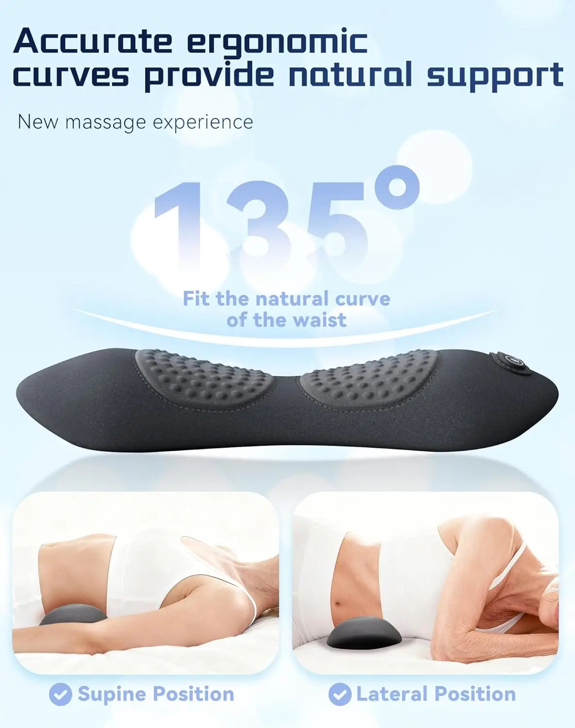 Back Massager  3-in-1 Design with Vibration Back Pain Relief, 135° Ergonomic Contour, Skin-Friendly Fabric & One-Touch Control