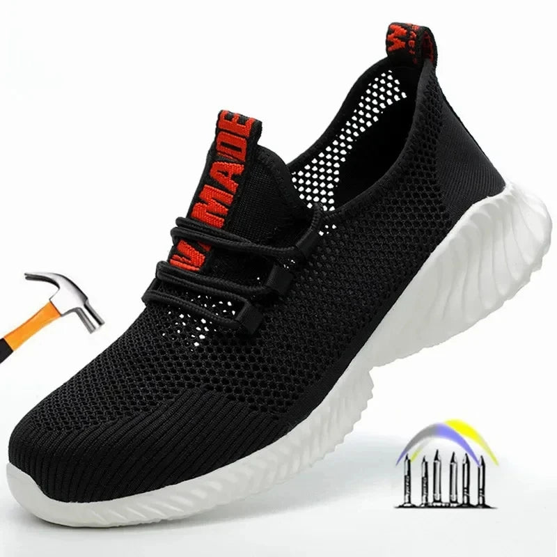 Summer Mesh Safety Shoes Breathable Lightweight Black Iron Toe Work Shoes Anti-slip Sports Safety Work Sneakers for Men Women