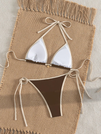 Sexy Navy Patchwork Bikini Set 2026 Women Halter Push Up Bra Triangle Swimsuit Brazilian Beach Bathing Suit Micro Swimwear