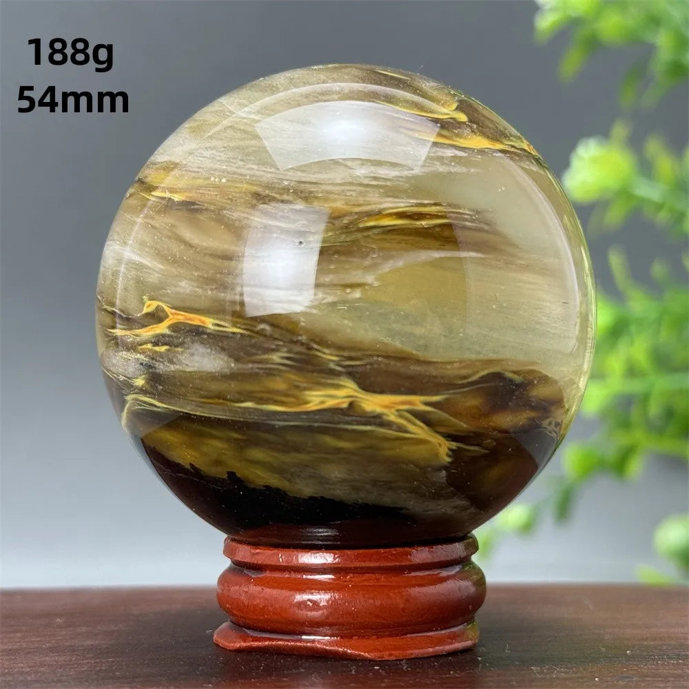 Energy Tiger Skin Smelting Stone Crystal Ball Aura Meditation Witchcraft Prayer Wealth Home Decoration Holiday Gift + Base
