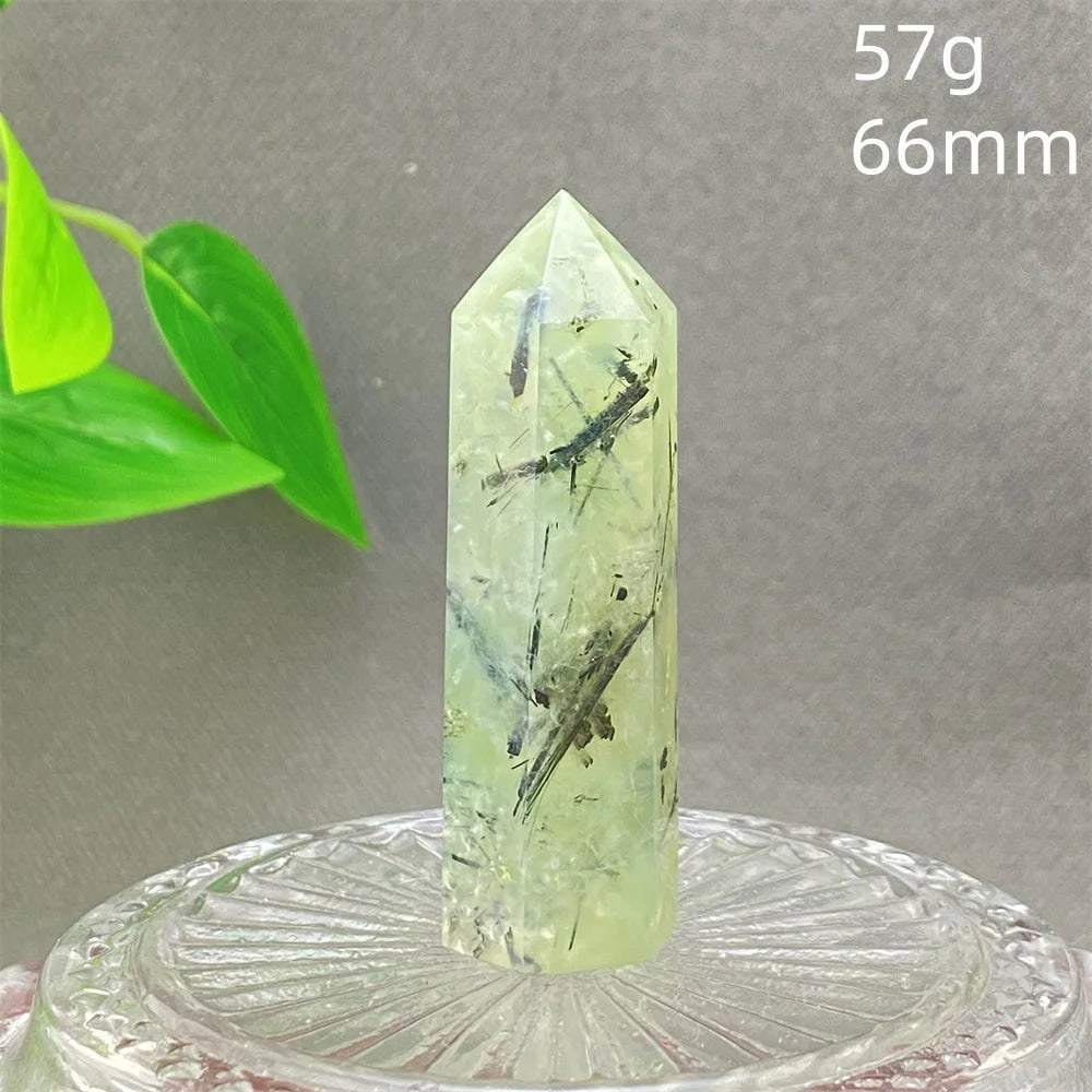 1PC Natural Green Grape Black Hair Crystal Tower Crystal Obelisk for Meditation Chakra Home Decor Magic Gemstone