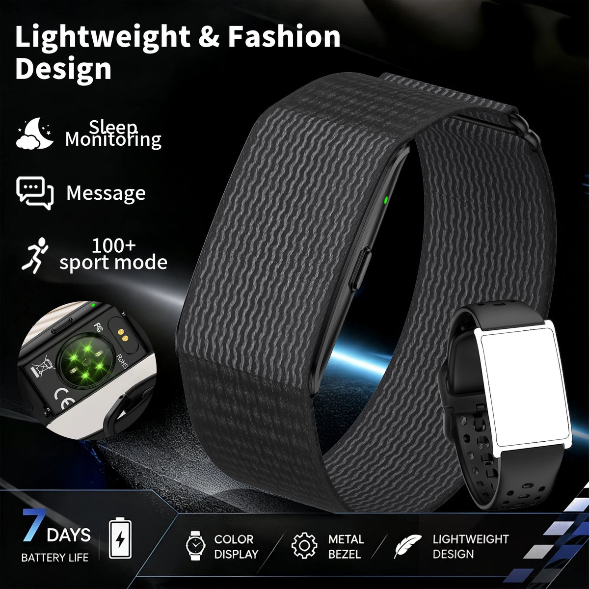 Screenless Fitness Tracker Dual Strap Smart Band GPS Track IP68 Waterproof No Screen Heart Rate Sleep Monitor Calorie Pedometer