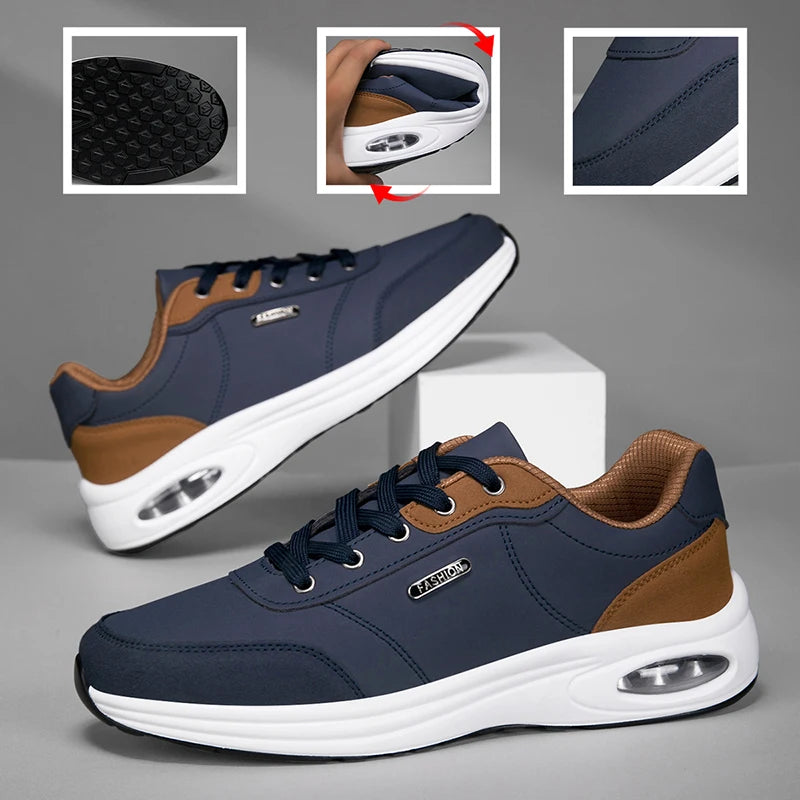 2026 New Walking Sports Shoes Leather Waterproof Casual Sports Shoes Non-slip Shock Absorption Running Shoes Men's Tennis Shoes
