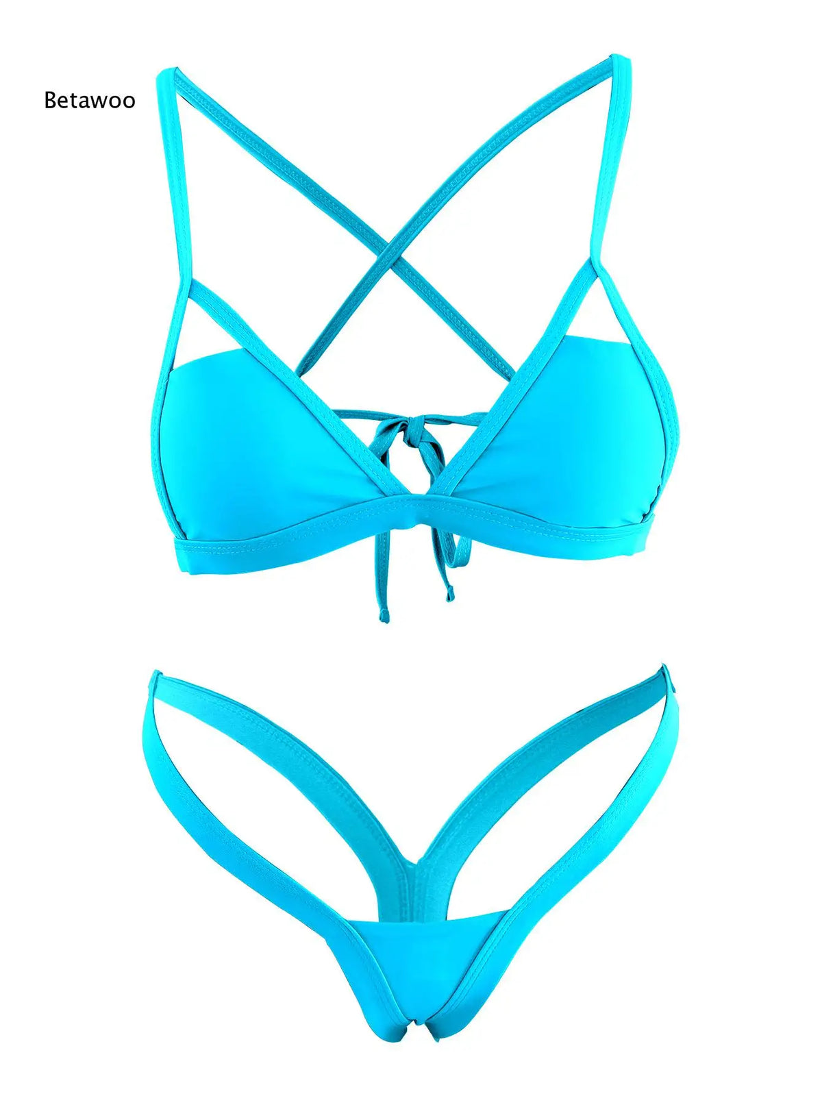 2026 Women Crisscross Back Triangle Bikini Set, Front Tie Top & High Cut Thong Bottom