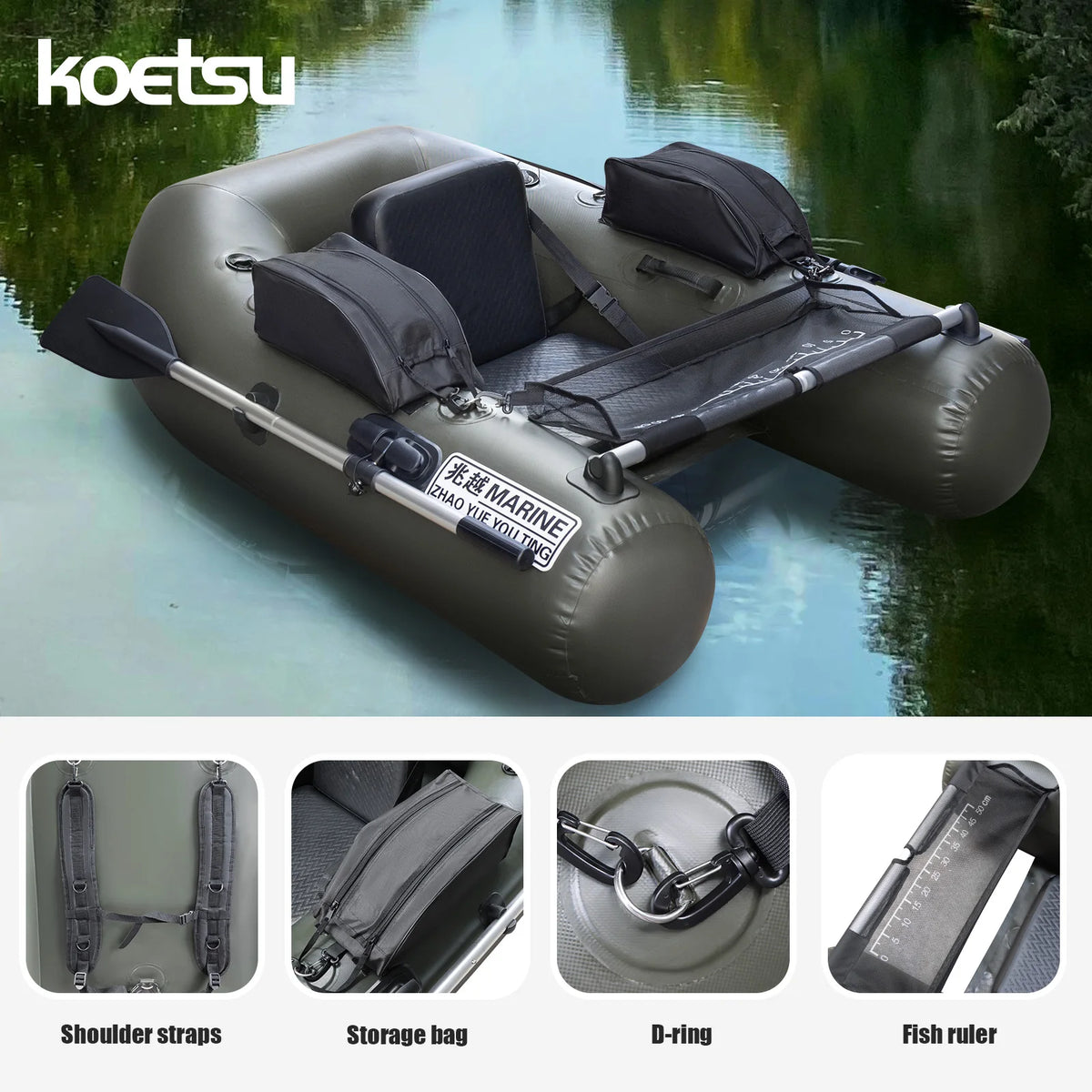 KOETSU Excellent Inflatable Bass Boat - Perfect for Lure Casting & Freshwater Fishing Lightweight Inflatable Lure Craft