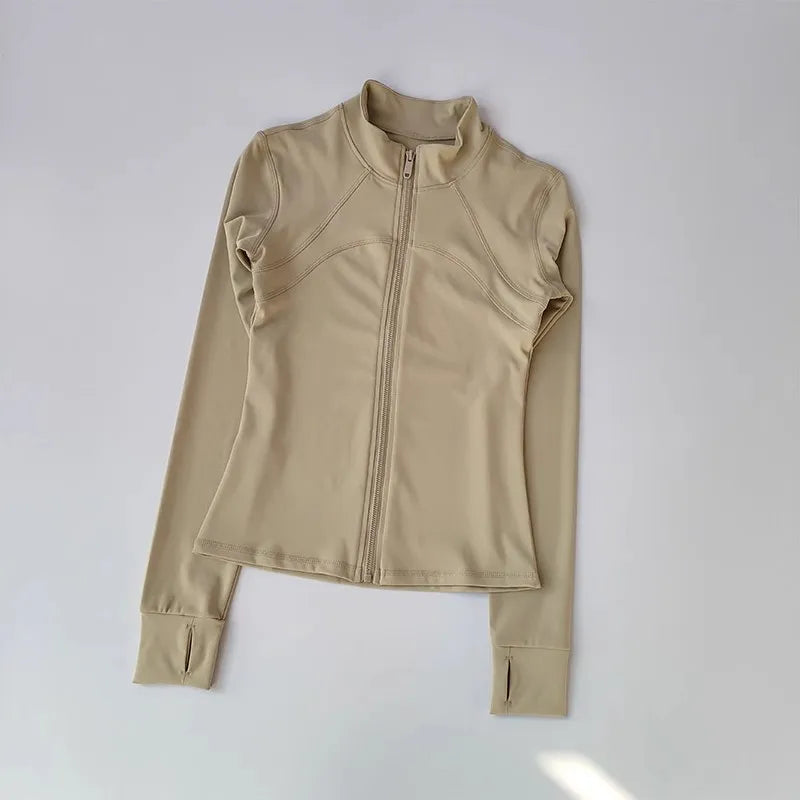 Women's Windproof Workout Jacket Stand Collar Long Sleeve Running Top for Fall Winter Training