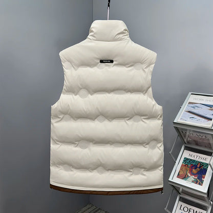 Autumn and Winter Men's Down Cotton Vest Men Windproof Warm Vest Jackets New Trend Fashion Zipper Hooded Solid Color Vest Coat