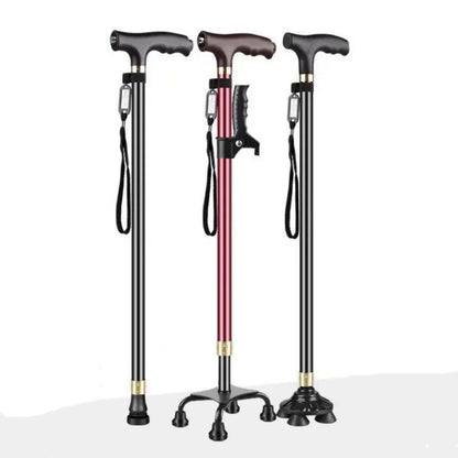 LED Light Walking Stick for Elderly - Adjustable Aluminum Alloy Crutch with Non-Slip Rubber Base for Seniors/Men/Disabled