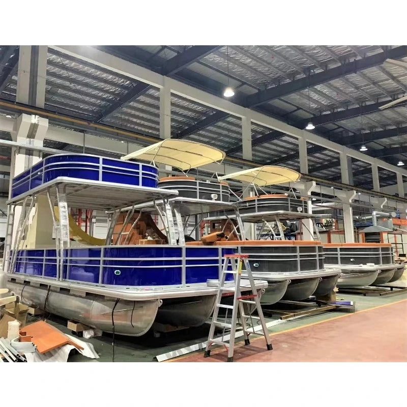 Electric Power Catamaran Yacht with Bimini, FL Wholesale New Aluminum Pontoon Boat for Lake Fishing