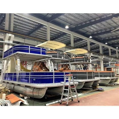 Electric Power Catamaran Yacht with Bimini, FL Wholesale New Aluminum Pontoon Boat for Lake Fishing