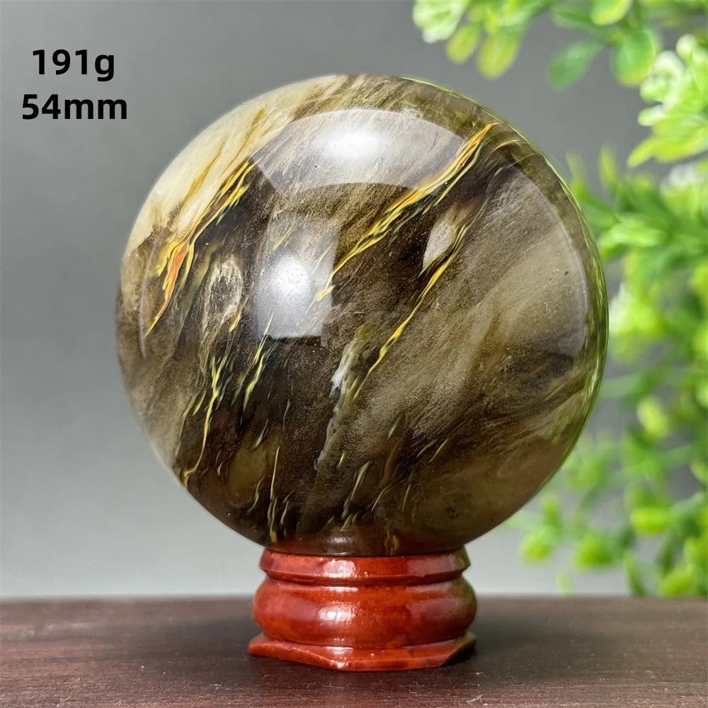 Energy Tiger Skin Smelting Stone Crystal Ball Aura Meditation Witchcraft Prayer Wealth Home Decoration Holiday Gift + Base