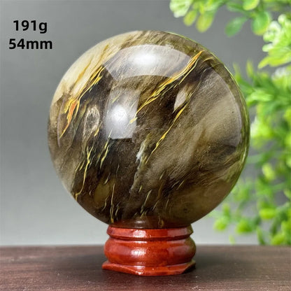 Energy Tiger Skin Smelting Stone Crystal Ball Aura Meditation Witchcraft Prayer Wealth Home Decoration Holiday Gift + Base